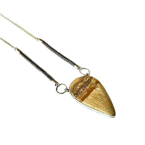 Natural Picture Jasper Gemstone in a 925 Stamped Silver Overlay Necklace - Picture 3 of 9